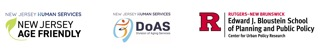 Three logos side by side in the following order: New Jersey Age Friendly, DoAS, Rutgers Edqard J Bloustein School of Planning and Public Policy